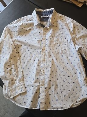 Nautica Men's White Button-Down Shirt with Blue Nautical Print
